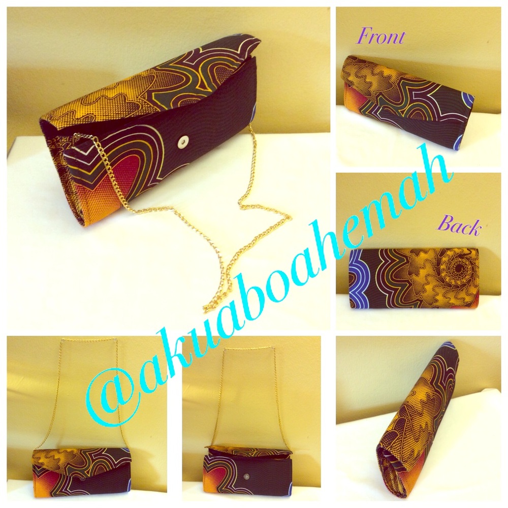 Ankara/African print clutch w/ gold chain strap